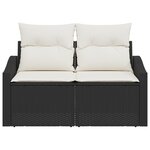 Canapé de jardin 2 places avec rangement et coussins en poly rattan noir