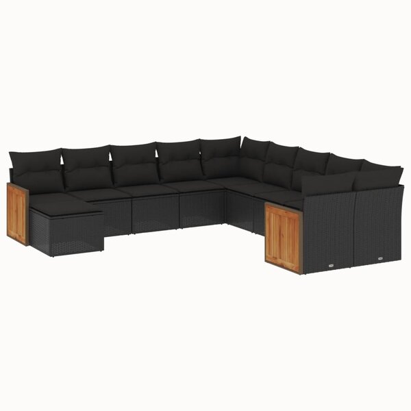 vidaXL Salon de jardin 11 Pièces avec coussins noir résine tressée