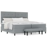 vidaXL Lit Box Spring avec Matelas & Banc Gris Clair 200x200 cm Tissu
