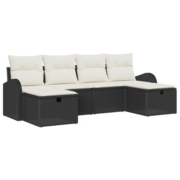 Ensemble de canapés de jardin vidaXL 6 pièces avec coussins Noir Poly Rotin