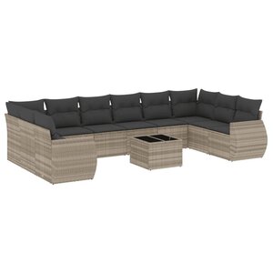 vidaXL Salon de jardin 11 Pièces avec coussins gris clair résine tressée