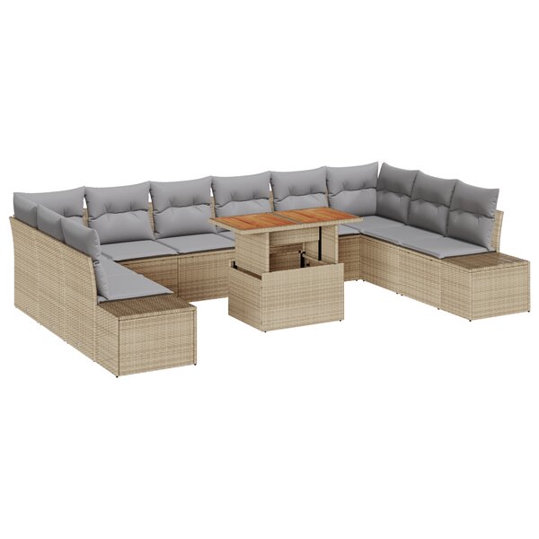 vidaXL Ensemble de Canapés de Jardin 11 pièces avec Coussins Beige Rattan Poly