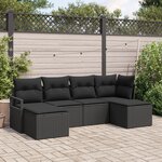 Ensemble de Canapé de Jardin vidaXL 6 Pièces avec Coussins Rotin Poly Noir