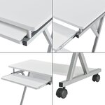 Bureau ordinateur roulant table informatique avec support clavier coulissant avec 4 roulettes MDF 60 cm blanc 03_0001153