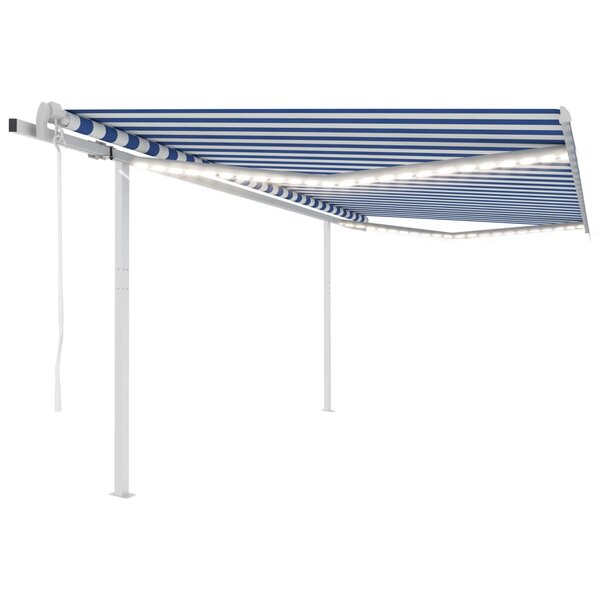 vidaXL Auvent automatique capteur de vent LED 4 5x3 5 m Bleu et blanc