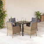 vidaXL Ensemble à manger de jardin avec coussins 5Pièces Beige poly rotin