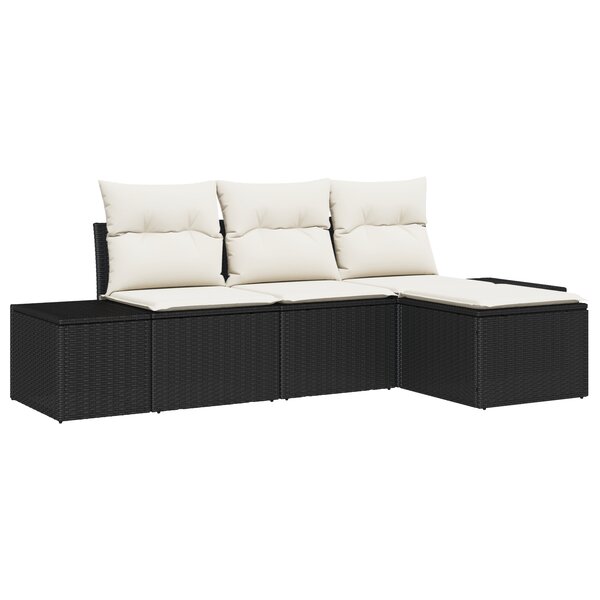 vidaXL Ensemble de Canapé de Jardin 4 pièces avec Coussins Noir Poly Rattan