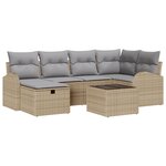 vidaXL Set de Canapé de Jardin 7 Pièces avec Coussins Beige Poly Rattan
