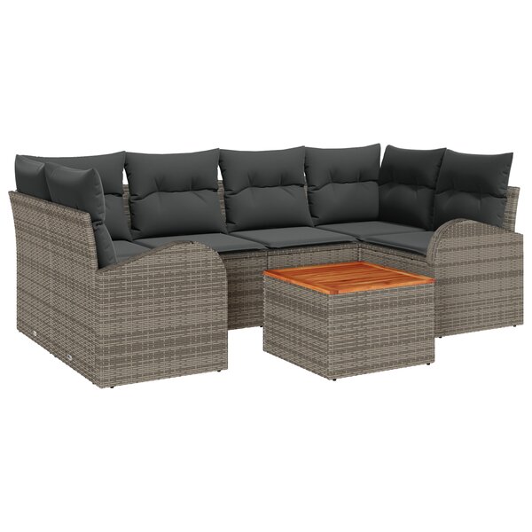 vidaXL Ensemble de canapé de jardin 7 pièces avec coussins Gris Poly Rotin