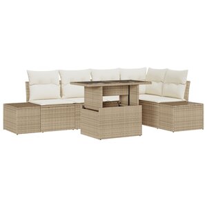 vidaXL Ensemble de Canapé de Jardin de 6 pièces avec Coussins Beige en Poly Rattan