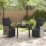 vidaXL Ensemble de Salle à Manger de Jardin 3 Pièces avec Coussins Gris Poly Rattan