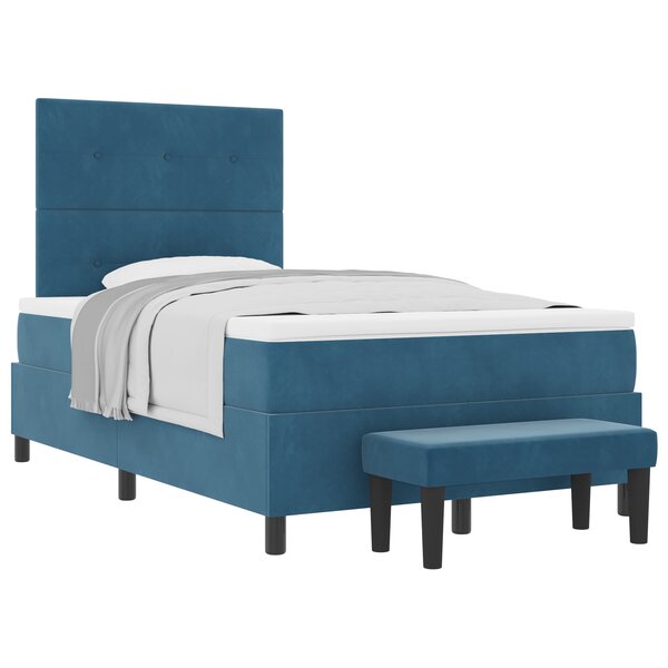 vidaXL Lit avec sommier à ressorts avec matelas et banc bleu foncé 120x200 cm en velours