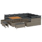 vidaXL Ensemble de Canapé de Jardin 12 Pièces avec Coussins Gris Poly Rattan Acacia