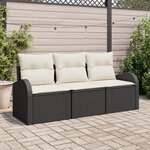 Ensemble de canapé de jardin 3 pièces vidaXL avec coussins noir poly rotin