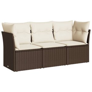 vidaXL Salon de jardin avec coussins 3 Pièces marron résine tressée