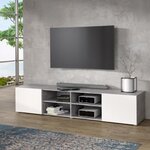 PILVI Meuble TV - Blanc et béton gris clair - L 180 x P 42 x H 37 cm