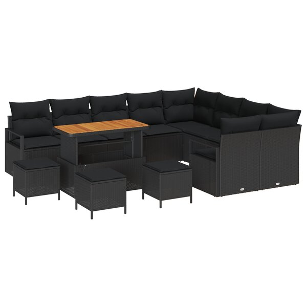 Ensemble de canapés de jardin de 13 pièces avec coussins noir en poly rattan