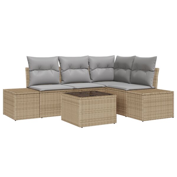 vidaXL Ensemble de canapé jardin 5 pièces avec coussins Noir Poly Rotin