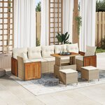 10 pièces de canapé de jardin avec coussins beige poly rattan acacia