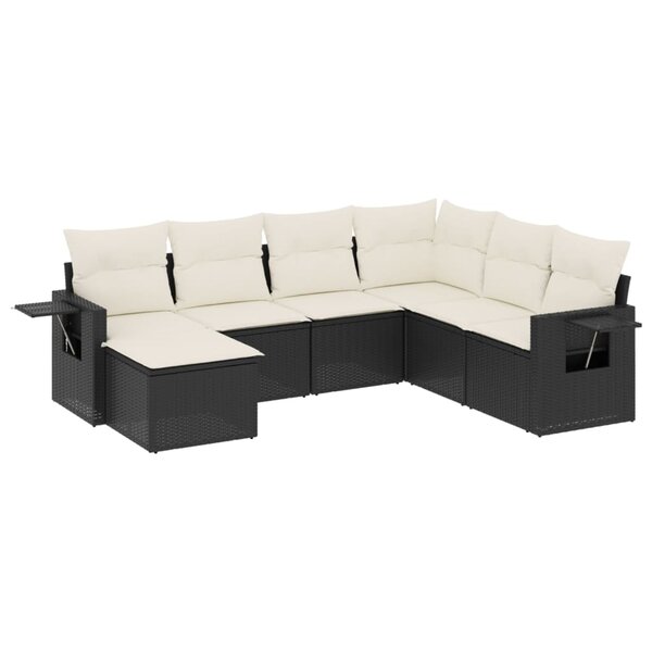 vidaXL Salon de jardin 7 Pièces avec coussins noir résine tressée