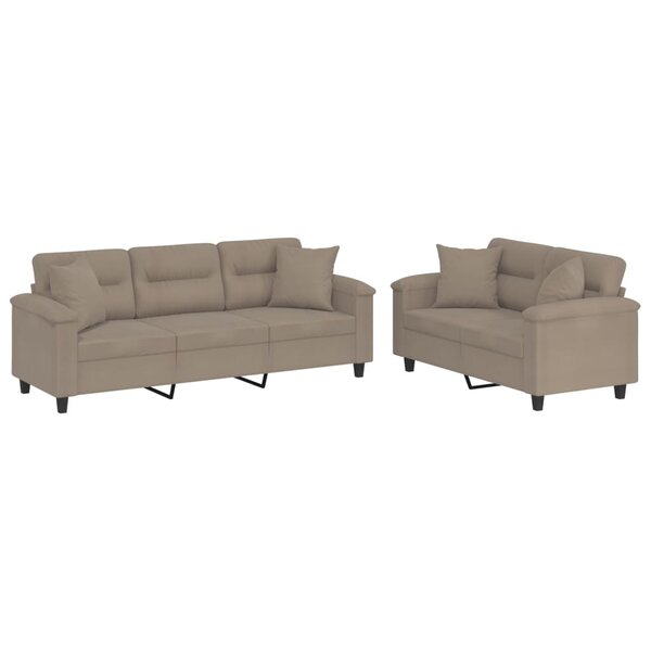 vidaXL Ensemble de canapés 2 Pièces avec coussins Taupe Tissu microfibre