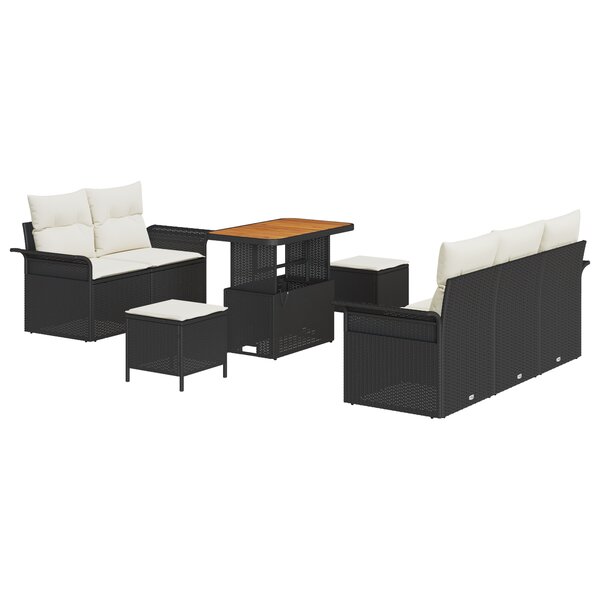 Ensemble de Sofa de Jardin de 8 Pièces avec Coussins Noir en Rattan Poly Acacia