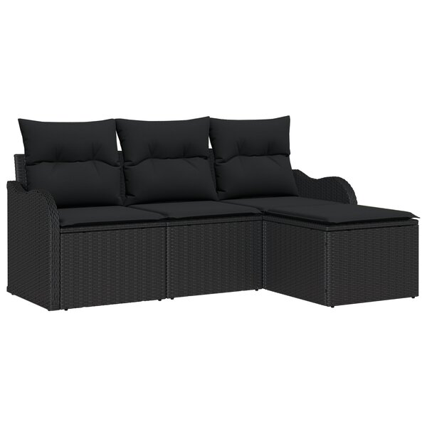 vidaXL Ensemble de Canapé de Jardin 4 Pièces avec Coussins en Rotin Poly Noir