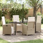 vidaXL Ensemble de salle à manger de jardin 5 pièces avec coussins en rotin synthétique beige
