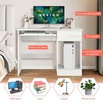 Bureau droit 108 x 48 x 75 cm plateau clavier coulissant 1 grand tiroir 1 étagère réglable et amovible blanc 20_0005667