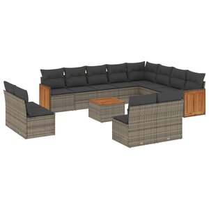 vidaXL Salon de jardin avec coussins 13 Pièces gris résine tressée
