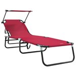 vidaXL Chaises longues pliantes 2 Pièces avec auvent rouge en tissu Oxford 600D