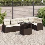 vidaXL Ensemble de canapé de jardin 7 pièces avec coussins Marron en Poly Rotin