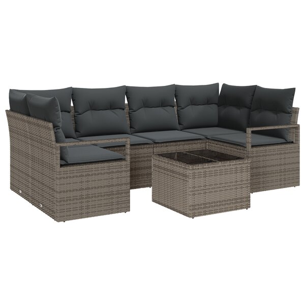 Ensemble de canapés jardin 7 pièces avec coussins gris rattan synthétique