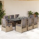vidaXL Ensemble à manger de jardin et coussins 9 Pièces beige Poly rotin