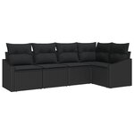 vidaXL Ensemble de canapé de jardin 5 pièces avec coussins Noir Poly Rattan