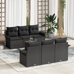 vidaXL Ensemble de canapé de jardin 7 pièces avec coussins Noir Poly Rattan