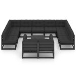 Salon de jardin meuble d'extérieur ensemble de mobilier 12 pièces avec coussins noir bois de pin massif 02_0015627