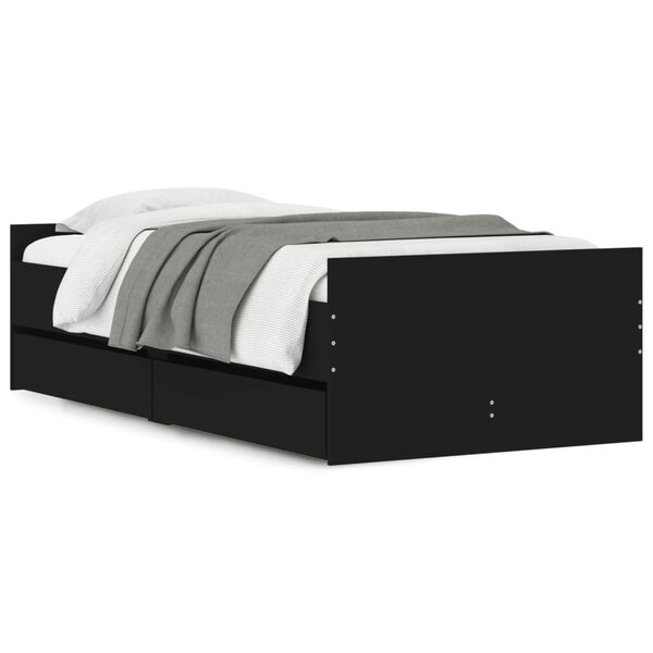 vidaXL Cadre de lit avec tiroirs sans matelas noir 100x200 cm