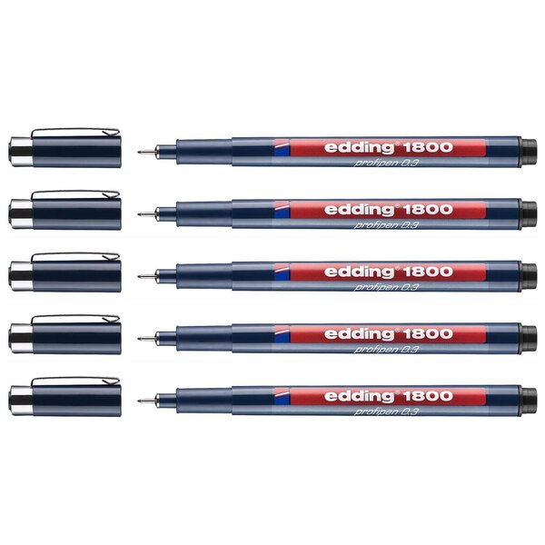 Feutre Fin de Précision 1800 Noir Pointe Fine (0.3) 0 35 mm x 5 EDDING