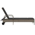 vidaXL Chaise longue avec roues et coussin gris résine tressée