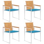 vidaXL Chaises de jardin 4 Pièces avec coussins Bois de teck massif