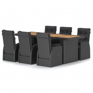 vidaXL Salon de jardin 7 Pièces avec coussins résine tressée noir