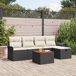 Ensemble de Canapé de Jardin 6 pièces avec Coussins Rattan Poly Noir