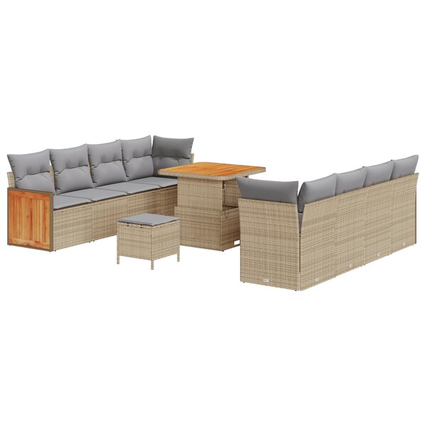 Ensemble de Canapé de Jardin 11 Pièces avec Coussins Beige Rattan Acacia