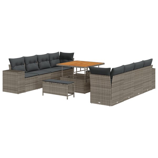 Ensemble de canapé de jardin vidaXL 11 pièces avec coussins gris en poly rattan acacia