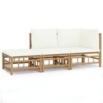 vidaXL Salon de jardin 3 Pièces avec coussins blanc crème bambou
