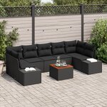 vidaXL Set de Canapé de Jardin 8 Pièces avec Coussins Noir Poly Rattan Acacia