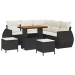 Ensemble de 8 pièces de canapés de jardin avec coussins en poly rotin noir acacia