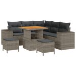 Ensemble de Canapés de Jardin 8 Pièces vidaXL avec Coussins Gris Poly Rattan Acacia