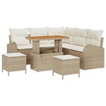 vidaXL Ensemble de Canapés de Jardin 8 Pièces avec Coussins Beiges en Rattan Poly et Acacia